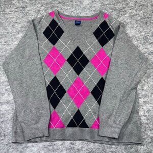 Vintage 90s Izod Womens Size Medium Argyle V-Neck Sweater EXCELLENT